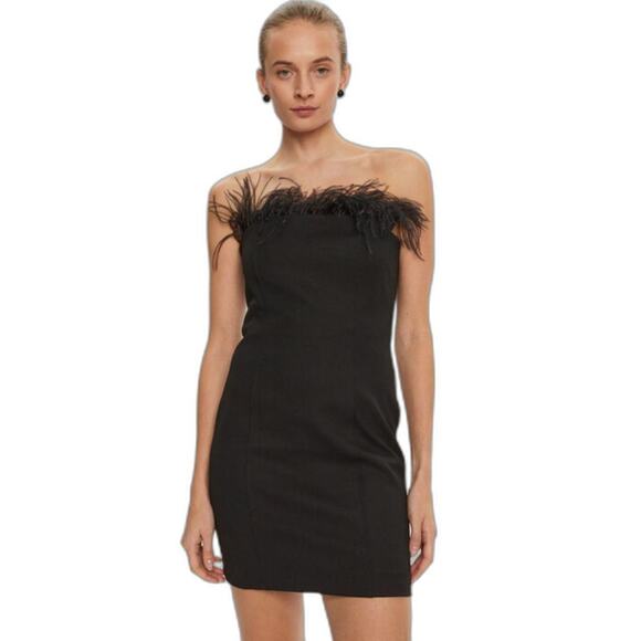 Marcella Lira $490 Black Strapless Dress with removable ostrich feathers Size 2 - Picture 1 of 9